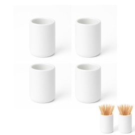 ROHIJALE 4Packs Mini White Ceramic Toothpick Holder Small Porcelain Toothpick Dispenser Cup Modern Tabletop Toothpick Container for Home, Kitchen, Dining, Party Size 1.3in Dia x 1.8in H