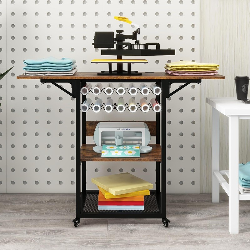 PUNCIA 3 Tier Movable Heat Press Table with Vinyl Roll