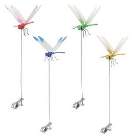 UGpine 4PCs Fake Dragonfly Clips,Outdoor Simulation Dragonfly Clip,Natural Organic Concept Insert Pole Clip,Gardening Decoration Insert Plaque Patio Garden Decoration