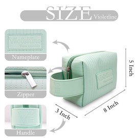 Violetline Women's Cosmetic Bag Essentials, Perfect Christmas Gifts! Elegant Preppy Travel Makeup Bag, Ideal Waterproof Leather Cosmetic Bag for Girls and Moms (Turquoise Green Cosmetic bag)