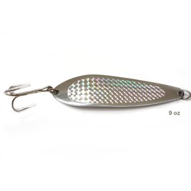 Fish WOW! 9oz 9.5inch Fishing Spoon with Treble Hook Bait Lures Fish Jig Silver Prism Tape