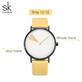 SHENGKE Creative Watch Ultra-Thin Strap Casual Fashion Quartz Minimalist Watch WhiteYellow