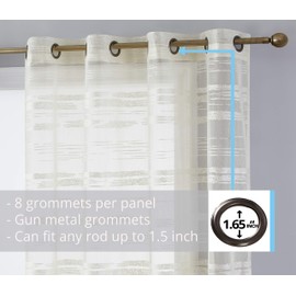 HLC.ME Broadway Stripe Decorative Sheer Light Filtering Grommet Window Treatment Curtain Drapery Panels for Bedroom & Living Room - 54 W x 84 L per Panel, Ivory Cream (Pack of 2)