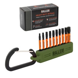 Railer Torx Bit Set - Premium S2 Steel 2 Inch Impact Driver 10-Piece 6 Star Bit Set With A Tool Storage Bit Holder & Carabiner (Camo Green Bitrail, Standard Bitrail)
