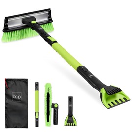 Best Choice Products Snow Brush with Squeegee & Ice Scraper, Up to 39" Extendable Foam Grip, 270° Pivoting Snow Brush for Car Truck SUV, Storage Bag Included - Lime