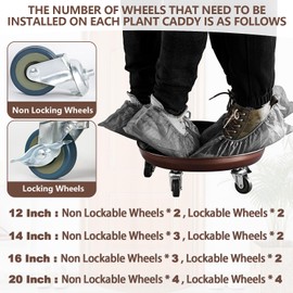 Tadpolebaby Heavy Duty Plant Caddy with Solid Rubber Wheels, Lockable, Increased Load Capacity, One-Minute Installation, Suitable for Indoor, Outdoor, Patio, Garden Settings, 14 Inches 3PACK, Brown