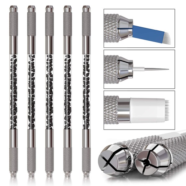 Microblading Supplies 5 Piece Double Sided Manual Pen Kit for Permanent Makeup Supplies | Durable Aluminum Pen With Lock-Pin Tech & Ergonomic Grip | Shape Eye Brows
