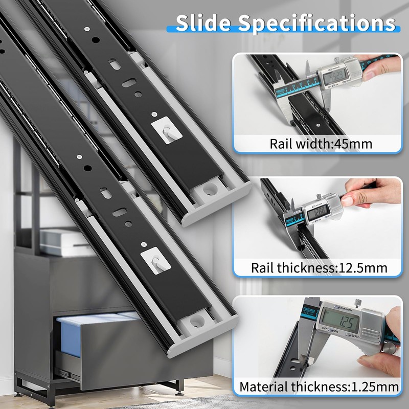 BAIDICE 1 Pair Push to Open Full Extension Drawer Slides