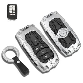 QBUC for Honda Key Fob Cover with Keychain - Heavy Zinc Alloy Shell & Silicone Case for Double Protection - Compatible with 2016-2021 Honda Accord Civic HR-V CR-V Pilot Passport Ridgeline (Silver)