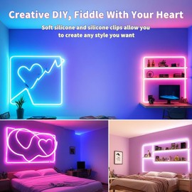 50ft LED Neon Lights, Light Strips with Remote APP Control DIY Design Music Sync, IP67 Waterproof Long Lasting 8000 Hours LED Lights for Bedroom Living Room Holiday Decorations
