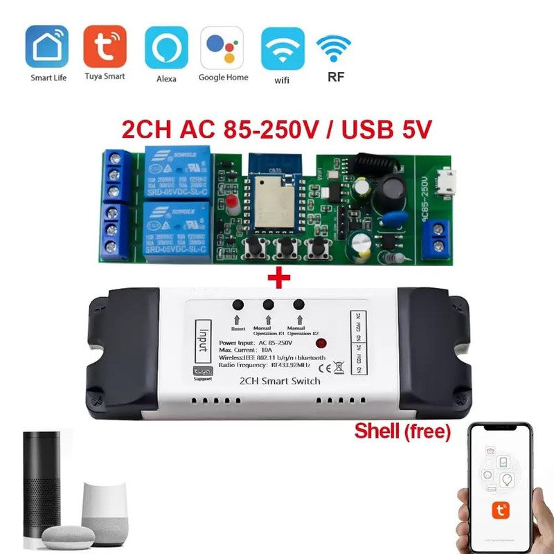 Ururtm 2CH WiFi Smart Relay Switch Module for Alexa,Tuya, smart