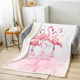 Girls Flamingo Print Fleece Blanket for Sofa Chair Couch Women Tropical Animal Pattern Sherpa Blanket Pink Bird Print Plush Throw Blanket Room Decor Chic Watercolor Warm Fuzzy Blanket Throw 50"x60"