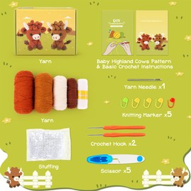 Crochet Set for Beginners Knitting Set for Beginners Adults Highland Cow Crochet Animal Kit Knitting Set with Instructions Highland Cattle Crochet Set Complete Animal Crochet, Crochet Starter Kit