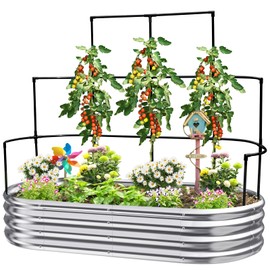 KING BIRD Raised Garden Bed with Wall Trellis Galvanized Planter Garden Box Outdoor for Gardening, Climbing Vegetables, Flowers 5.9x2.95x0.98 Ft, Silver