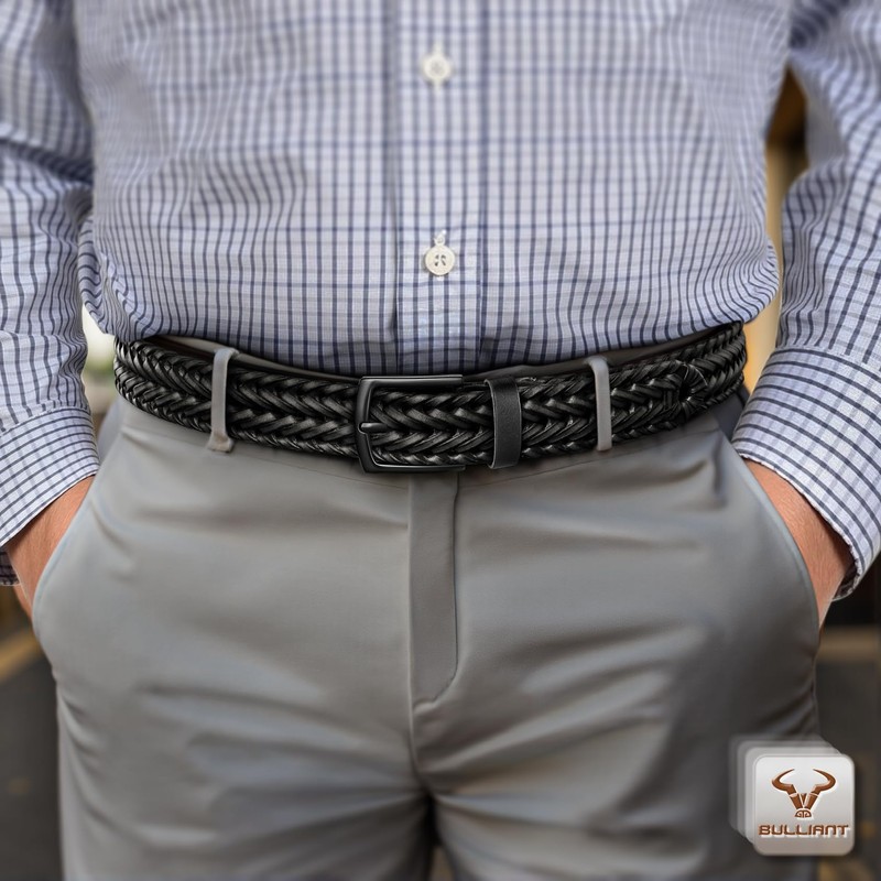 BULLIANT Men Belt 2Pack,Braided Woven Leather Belt For Men Golf
