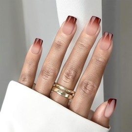 Square Ombre Press On Nails Short, Medium Fake Nails with Nail Glue, Reusable Soft Gel Stick On Nails for Women Girls Gift, 24PC Elegant Glue On Nails Kit