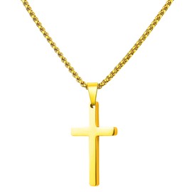 Tuewut Cross Necklace for Men-18K Gold/Silver Box Chain Cross pendant-316L Stainless Steel Men’s Cross Necklace 16-26 Inch (22 Inches, Gold)