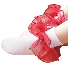 Snegyu Girls Frilly Socks Kids Princess Socks Baby Toddler Girl Dance Socks Ruffle Socks Turn Cuff Big Double Lace Ankle Socks for Shows Party Performance Socks 6-12 Months