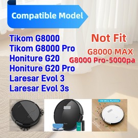 Replacement Parts for Tikom G8000,for Tikom G8000 Pro, for HONITURE G20 Robot Vacuum Cleaner Spare Parts Accessories, 2 Main Roller Brush, 10 Side Brushes, 6 Hepa Filters, 4 Mop Pads