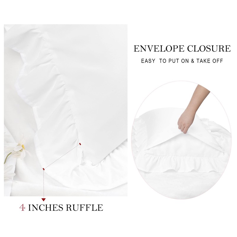 PiccoCasa Brushed Ruffle Pillowcases 2 Pack, Soft Breathable Pillow Covers