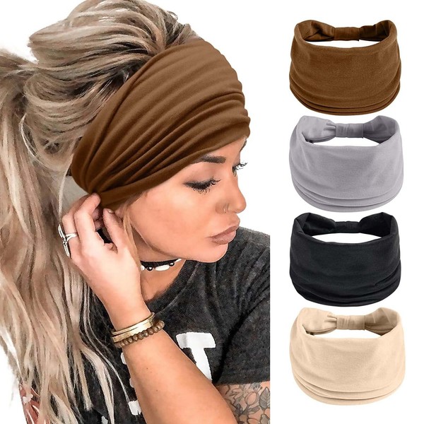 Breite Stirnbänder für Erwachsene und Frauen, Haar-Accessoires, neutral, modisch, geknotet, für Damenhaar, elastisch, Laufen, Yoga, Kopfwickel, 4 Packungen