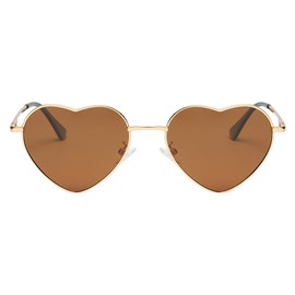JCTAIFOO Polarised Heart Sunglasses for Women Vintage Fashion Love Shape Gold Metal Frame Cute Party Festival Glasses, gold/brown