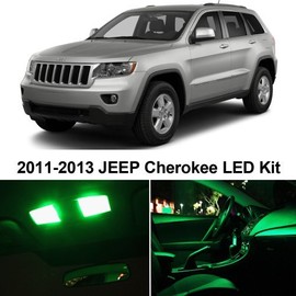 LEDpartsNow Interior LED Lights Replacement for Jeep Grand Cherokee 2011-2014 GREEN Accessories Package Kit (11 Pieces)