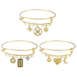 Madison Tyler 3pcs Zodiac Expandable Bangle Bracelets Set for Women | 14K Gold Plated Recyclable Alex Bracelet Set | 3pcs Charms Pisces Protection Bracelet | Good Luck Gifts for Women