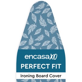 Encasa XO Ironing Board Cover and Pad 49"x18" - Thick 3mm Felt Padding, Drawstring Tightening & Lock, Easy Fit, Scorch & Stain Resistant, Fits Wide Ironing Board - Big Leaves Blue