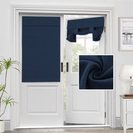 H.VERSAILTEX French Door Curtains Linen Textured Privacy Door Blinds Kitchen Window Curtains Waterproof 26 X 40 Inch Room Darkening Curtains for Glass Door Tie Up Shade, 1 Panel, Heather Navy
