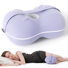 Ruizman Knee Pillow for Side Sleepers - Cooling Leg Pillow for Side Sleeping - Memory Foam Knee Pillows with Strap for Hip Pain & Spine Alignment (Soft Purple)