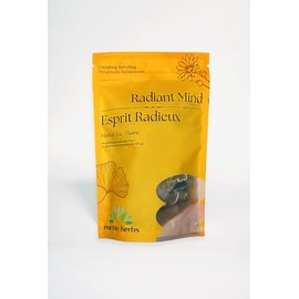 Earthly Herbs Radiant Mind Organic Herbal Tea, 24 Biodegradable Sachets, Mental Clarity and Focus Blend, Gotu kola, ginkgo biloba, lemon verbena, rosemary, ashwagandha, peppermint, sage, calendula petals, cornflowers, Caffeine-Free