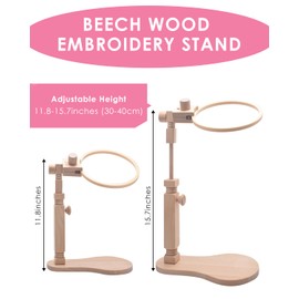 TINDTOP Beech Wood Embroidery Hoop Stand, with 3pcs Embroidery Hoops (3inch + 6inch + 8inch), Adjustable Rotated Wooden Embroidery Hoop Holder for Cross Stitch and Embroidery Projects