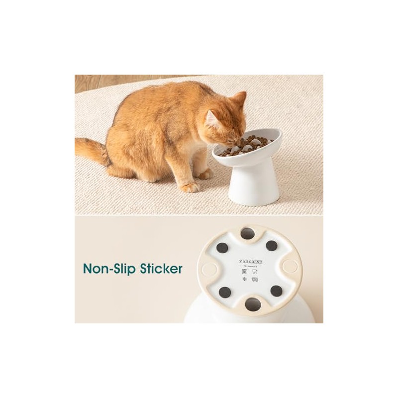 vancasso Ceramic Slow Feeder Cat Bowl, 6.25 Inch Elevated Cat