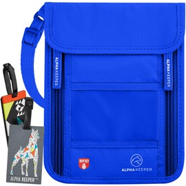 Alpha Keeper - portafolios RFID para el cuello para viajes, Azul, Talla única, Minimalista