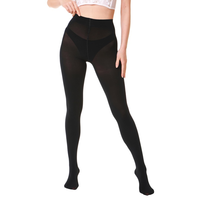 EVERSWE 2 Pairs Pack Women's Opaque Tights (L-XL, Black)
