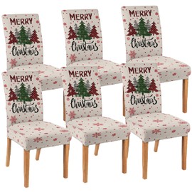 ysnifeiw Christmas Chair Cover Set of 6 Merry Christmas Dining Removable Xmas Holiday Chair Slipcovers for Dining Room, Christmas Party Decoration