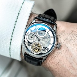 Thomas Earnshaw Men's 42mm Longitude Shadow Automatic Legacy White Watch With Leather Strap ES-8063-01