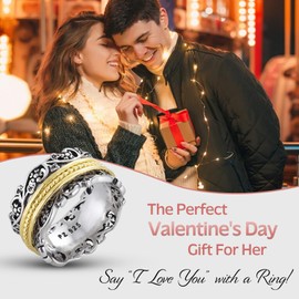 Paz Creations 925 Sterling Silver Spinner Ring for Woman, Anxiety Fidget Rings Hand Crafted, Vintage Style, with 1 Year Warranty, Yellow Gold, Size 10