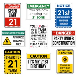 21st Birthday Decorations – Funny Warning Signs Posters, 9PCS Thick Cardstock (450gsm, 8.8"x11.8") – Party Supplies for Men, Women, Son, Daughter, Him, Her – Unique 21 Years Old Birthday Gift, Adult Birthday Photo Props