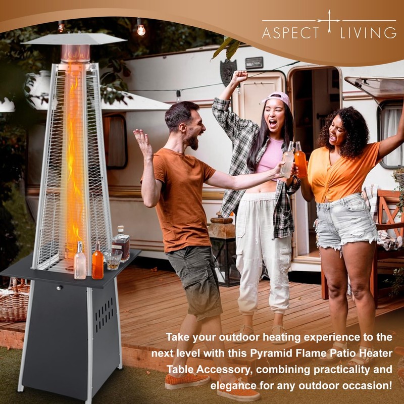 Aspect Living Pyramid Flame Patio Heater Accessory Table, Steel Construction,