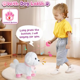 Golray Remote Control Toy Dog with Leash for Kids Girls, Electronic Interactive Plush Puppy Can Walk Bark, Stuffed Animal Dog Pet Care Pretend Play Set Gifts for Girl Kid Toddler 3 4 5 6 7 8 Years Old