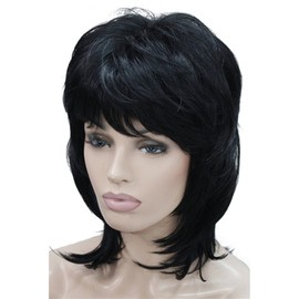 Aimole Soft Shaggy Layered Medium Length Classic Cap Synthetic Women Wigs(1-Black)