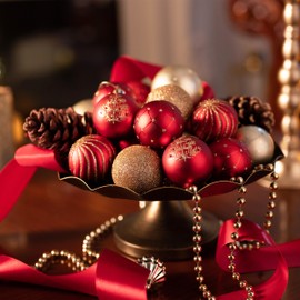 Valery Madelyn Christmas Tree Decorations Christmas Baubles Red Gold 35pcs 5cm Shatterproof Baubles for Christmas Tree Balls Ornaments for Traditional Xmas Decoration