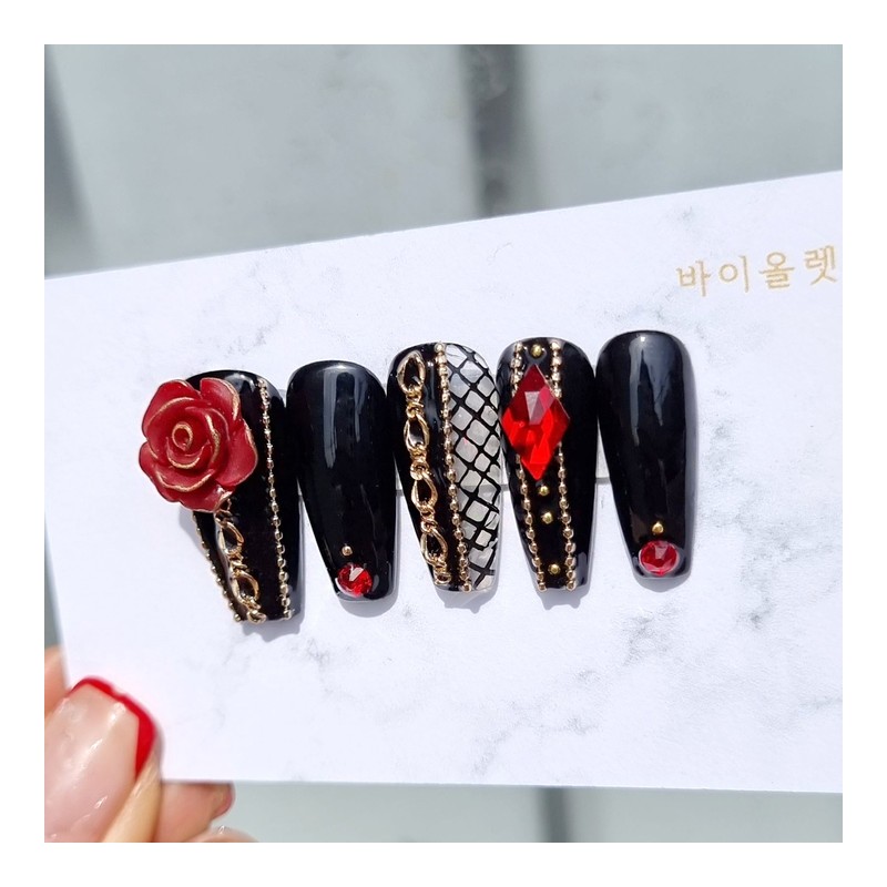 Chain Rose Handmade Nail Tips - Natural / 체인 로즈