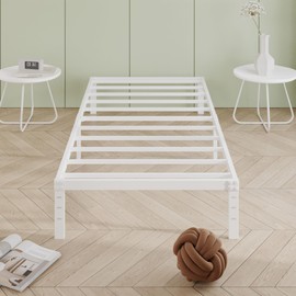 Cieemine 12 Inch Twin Bed Frames, Heavy Duty Metal Twin Platform Bed Frame, No Box Spring Needed, Easy Assembly, Noise-Free, White