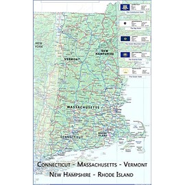 Poster Map of Connecticut, Massachusetts, Vermont, New Hampshire, Rhode Island (New England) - 15.3 x 23.6 Inches - Paper Laminated