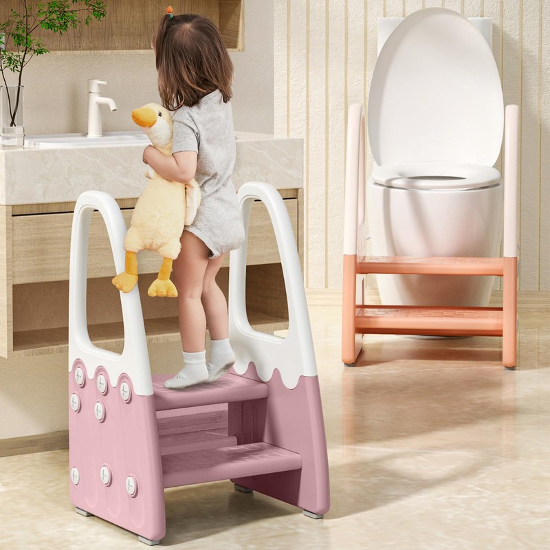 Two Step Stool with Handrails for Toddler and Kids, Standing