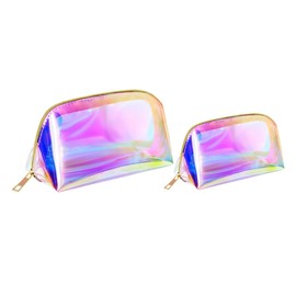 OATIPHO 2Pcs Transparent TPU Makeup Bag Travel Toiletry Pouch for Cosmetics Personal Care Large and Small Multipurpose Storage for Women