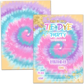 Birthday Party Invitation Cards, Tie Dye Party Celebration, Invite，Party Supplies, Favors, 20 Cards With 20 Envelopes – (year02)